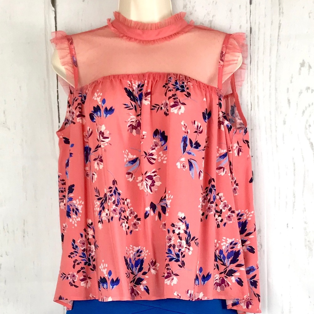 Arizona Coral Sleeveless Mesh Keyhole Back Top Lg